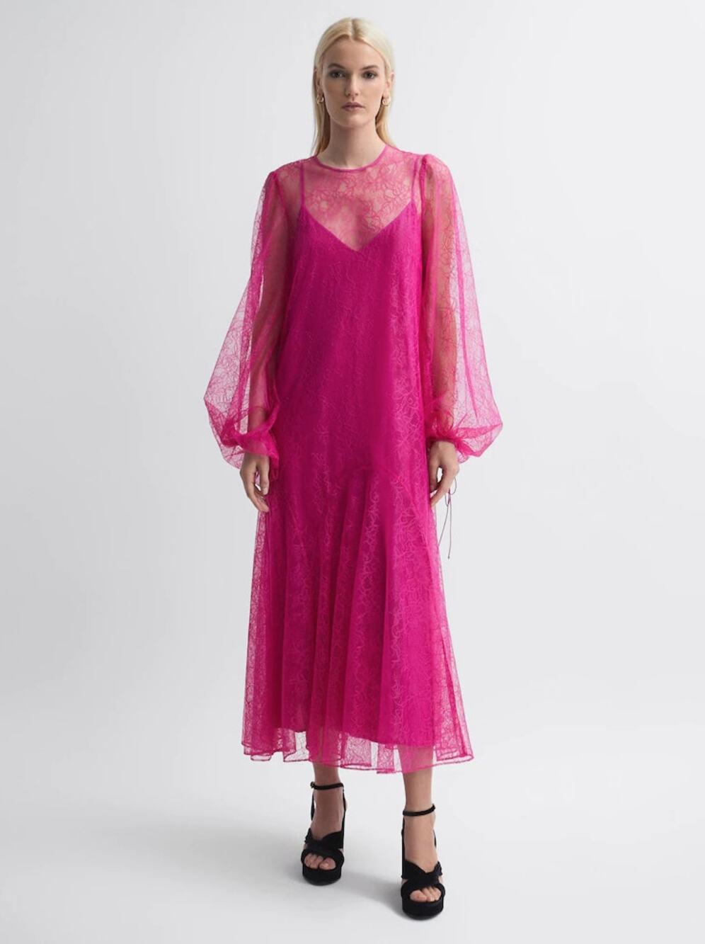 FLORERE x REISS Lace Overlay Maxi Dress Pink Sz 8 $477 {3F48}